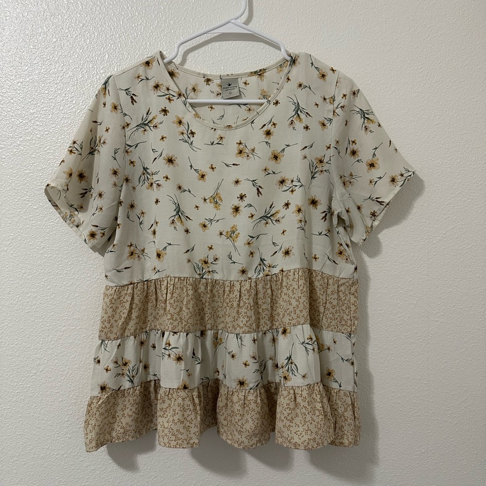 Paper Crane Floral Cream Ruffle Blouse